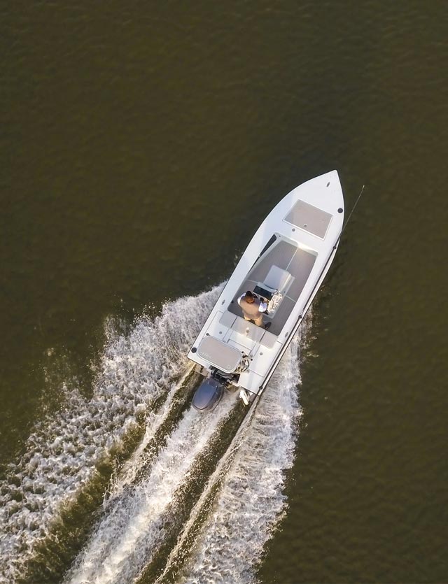 boat aerial view on water